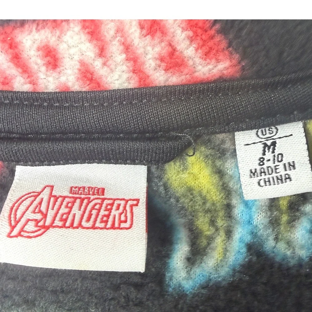 Marvel Avengers Fleece Jacket Boys‎ M Black All Over Print Zip Up Superhero Cozy